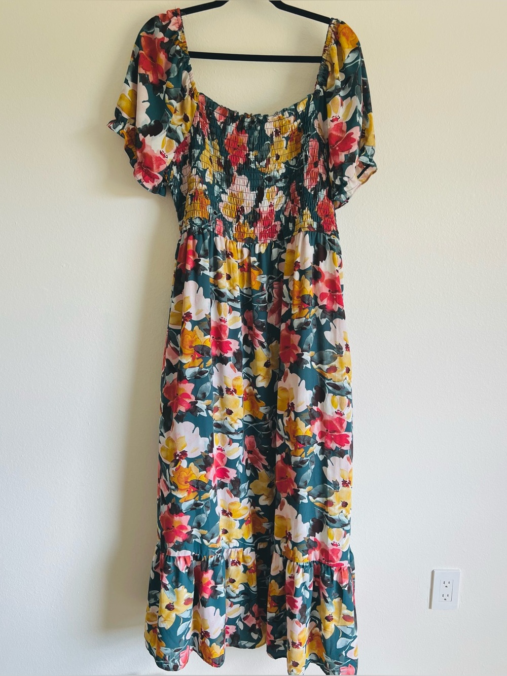 Inspired Hearts Floral Smocked Off the Shoulder Maxi Dress